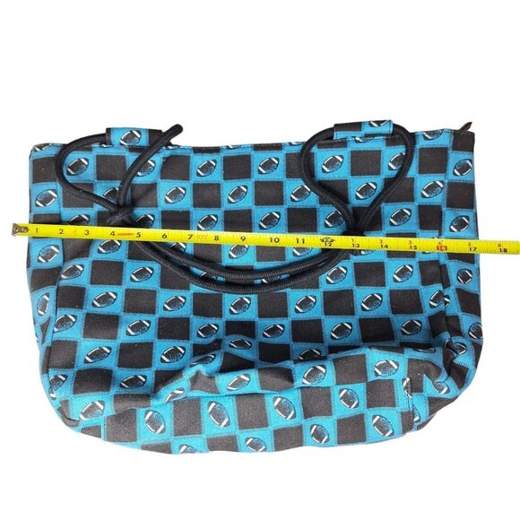 Football Tote Bag Purse Rope Handles Canvas Blue Black Zipper Farmhouse Style - Picture 4 of 12